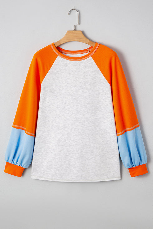 Weekend Vibe Color Block Raglan Sleeve Loose Fit Casual Top